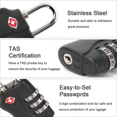 TSA Lock for Suitcase, Travel Bag 3 Digit Combination Pad locks for Suitcases & Baggage Stylish Lock Best for Traveling Stainless Steel
